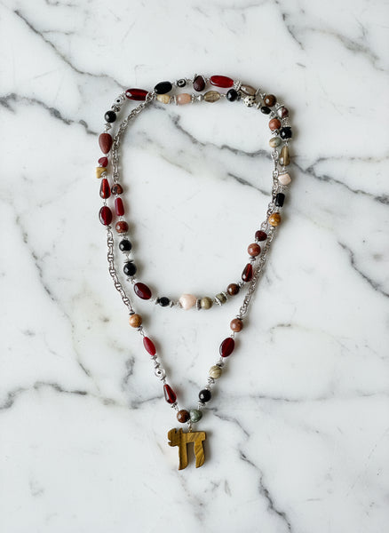 Double wrap chain tiger eye chai burgundy