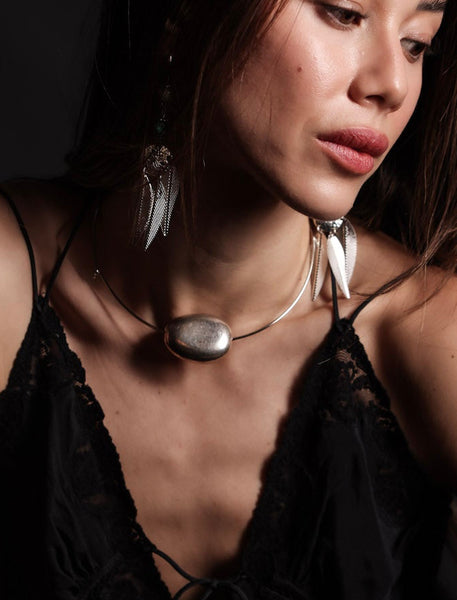 Silver Pebble Hoop Necklace