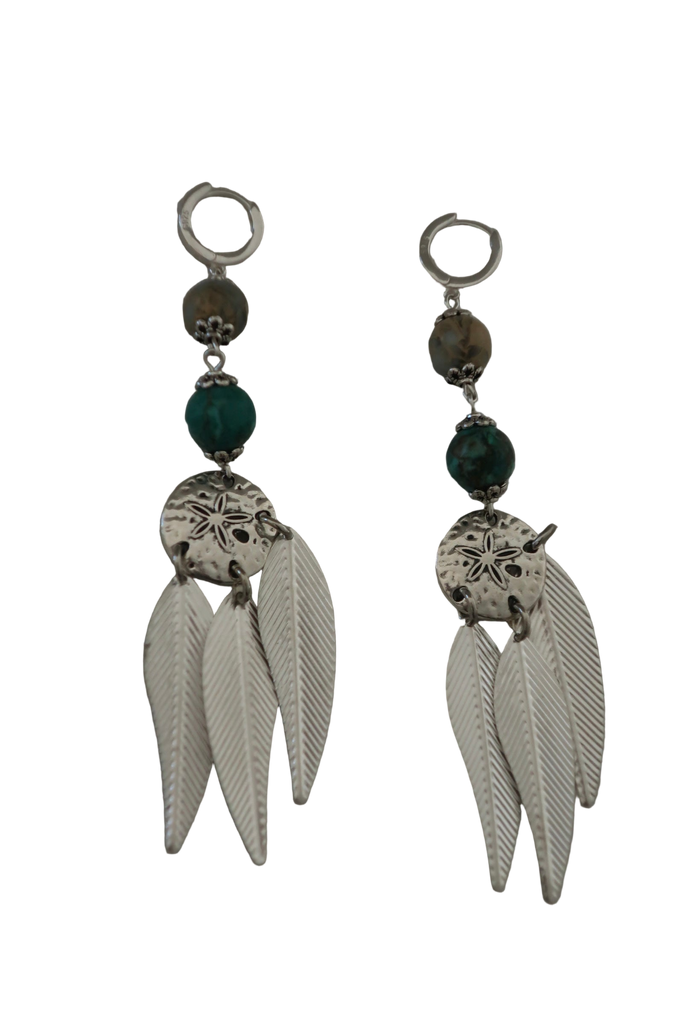 Sea Coin Feather Earrings