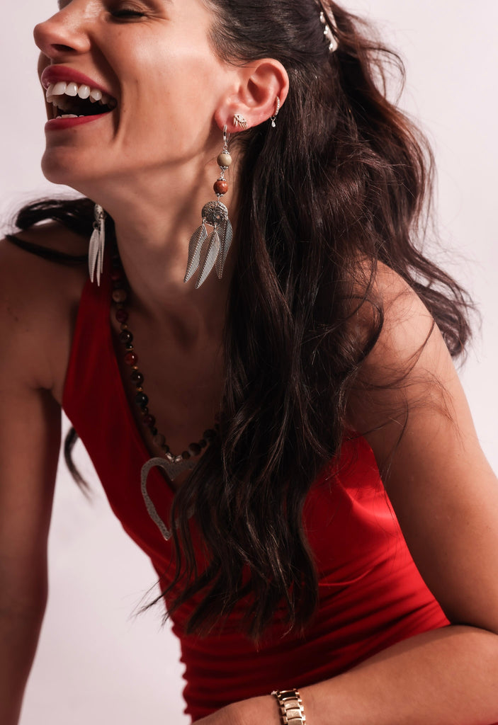 Sea Coin Feather Earrings