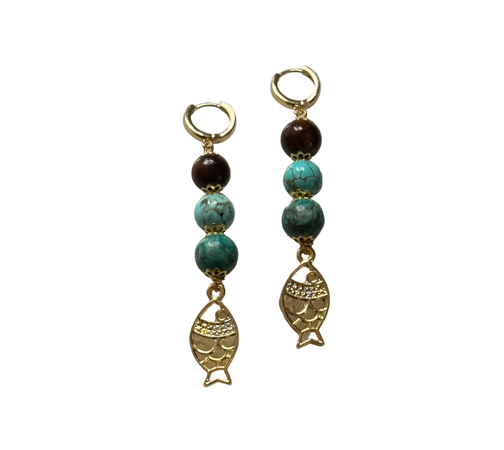 Mix Stone Fish Drop Earrings