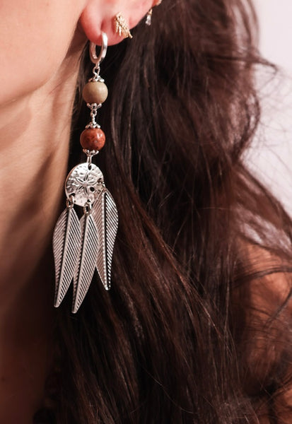 Sea Coin Feather Earrings