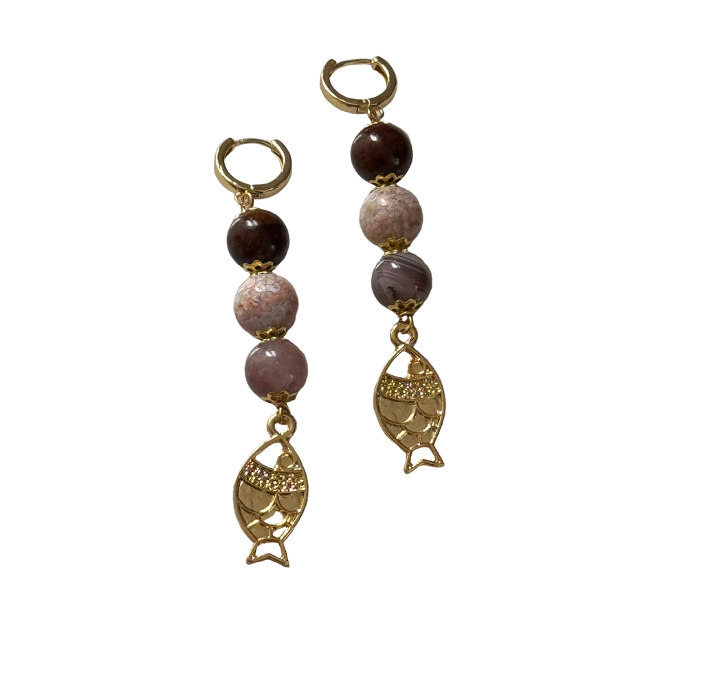 Mix Stone Fish Drop Earrings