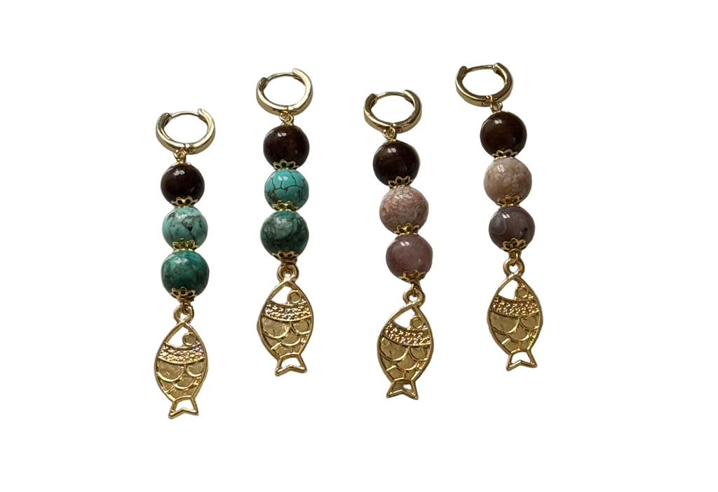 Mix Stone Fish Drop Earrings