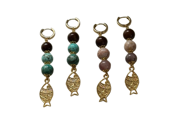 Mix Stone Fish Drop Earrings
