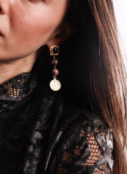 Stone Drop Coin Earrings