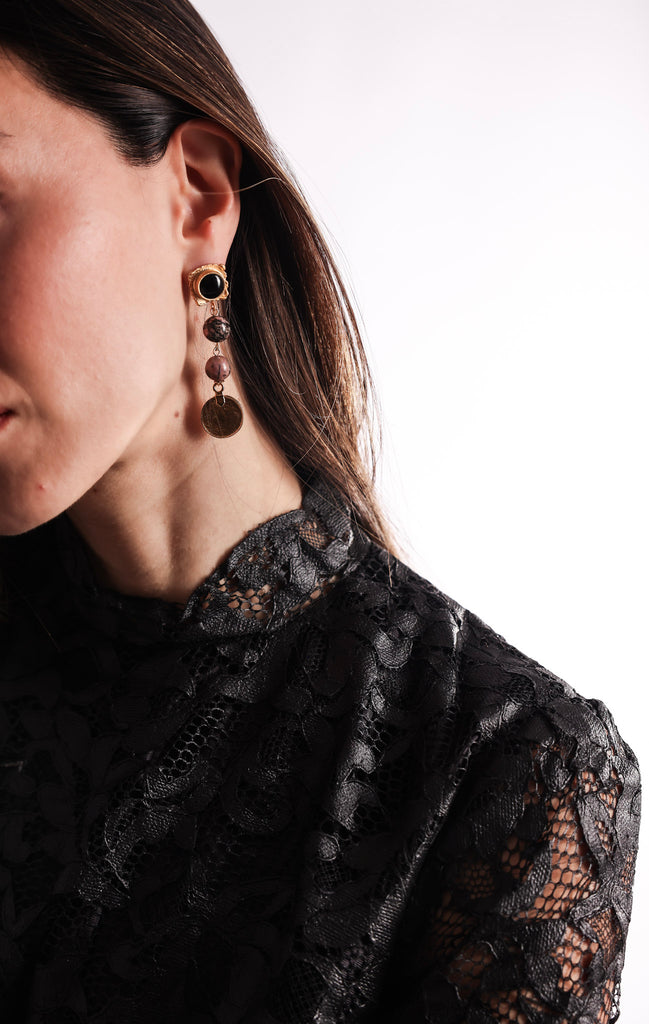 Stone Drop Coin Earrings