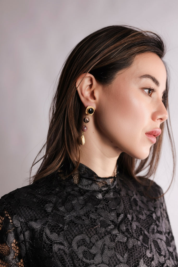 Stone Drop Coin Earrings