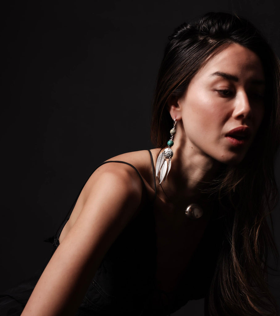 Sea Coin Feather Earrings